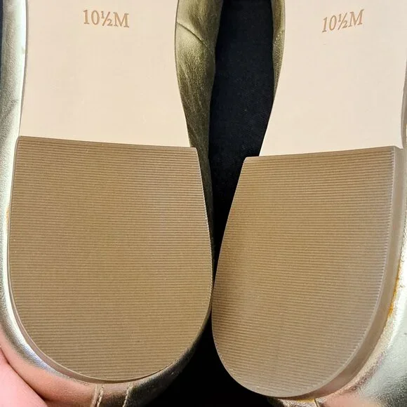 Talbots Shiny Gold Tone Leather Ballet Flats with Bow Size 10.5 M NWOT - Picture 12 of 12